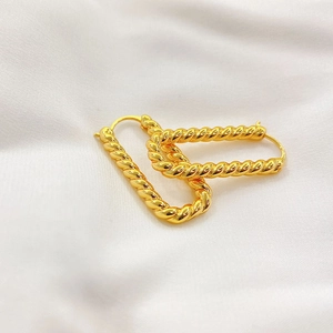 Twisted Rope Rectangle Hoop Earrings Copper 18K Gold Plated Geometric U-Shaped Retro Fashion Jewelry For Women