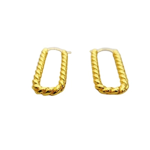 Chic 18K gold plated twisted rope texture rectangular hoop earrings for women