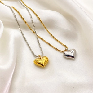 Polished Heart Pendant Necklace Copper Gold Silver Plated Two Tone Contrast Color Minimalist Trendy Jewelry For Women