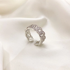 Cuban Link Ring Copper White Gold Plated Pave Zircon Hollow Open Adjustable Fashion Jewelry For Women