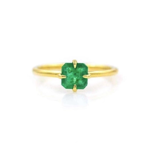 Minimalist 18K gold plated ring with square green gemstone in classic four-claw setting