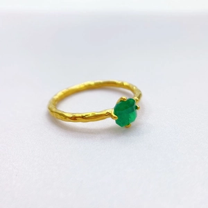 18K gold plated ring with emerald green stone featuring unique handmade texture