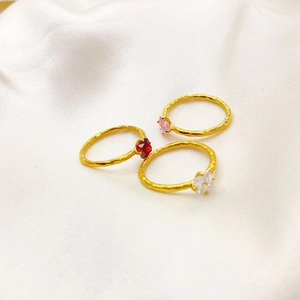 Vintage Hammered 18K Gold Plated Copper Square Zirconia Ring Elegant Gemstone Finger Ring Jewelry For Women