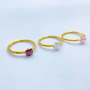 Vintage 18K gold plated rings with colorful square gemstones and hammered texture