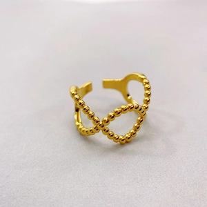 Kreuzwicklung Verstellbarer Ring Gold Vergoldet Kupfer Doppelreihig Perlen Hohl Geometrischer Fingerschmuck Für Damen