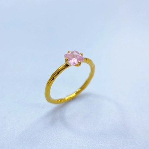 Vintage 18K gold plated copper ring with pink square gemstone and hammered texture