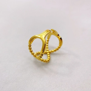 Eleganter vergoldeter offener Ring mit doppeltem Überkreuz-Design und Perlendekor