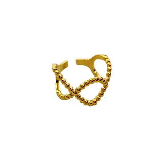 Eleganter vergoldeter Ring mit überkreuzten Linien, dekorativen Perlen und offener Form