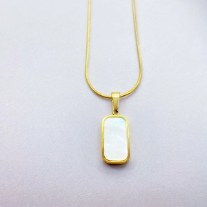 Minimalist gold-plated rectangular shell pendant necklace with sleek snake chain for women