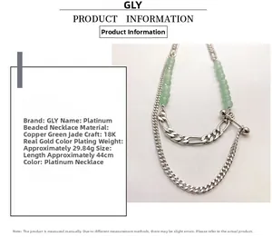 Detailed specs of the green aventurine beaded necklace with platinum-plated copper chain