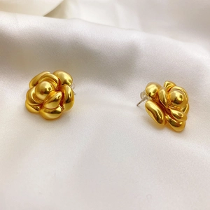 Camellia Blume Stecker Ohrringe Kupfer 18K Vergoldet Mit 925 Sterling Silber Ohrstecker Französischer Eleganter Schmuck Damen