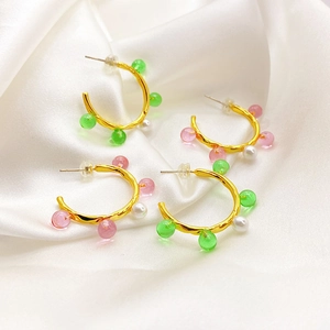 Boucles D'oreilles Créoles En C Avec Tige En Argent Sterling 925 Cuivre Plaqué Or 18K Künstliche Perles Transparentes Pour Femmes