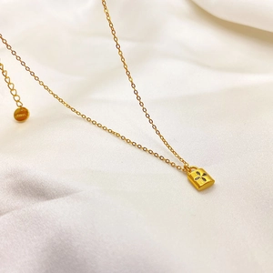 Vorhängeschloss Anhänger Halskette 18K Vergoldet Kupfer Emaille Vierblättriges Kleeblatt Eleganter Modeschmuck Damen