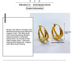 Detail specifications of 18K gold plated double line small hoop earrings for women