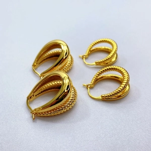 18K gold plated minimalist small hoop earrings with unique dual line texture for women