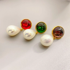 Vintage Teardrop Artificial Pearl Drop Earrings With Glass Inlaid Copper 18K Gold Plated 925 Sterling Silver Earring Post Elegant For Women