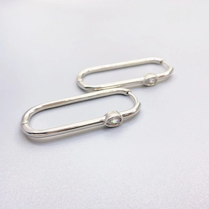U Shaped Hoop Earrings Copper Platinum Plated Pear Cut Zircon Geometric Minimalist Trendy Fashion Jewelry For Women