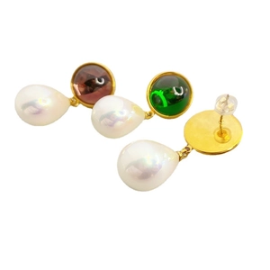 18K gold plated drop pearl earrings with inlaid crystal glass for elegant women
