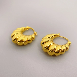 Spiral Croissant Chunky Hoop Earrings 18K Gold Plated Copper Vintage Geometric Fashion Jewelry For Women