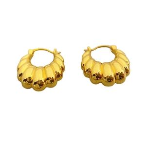 18K gold-plated chunky hoop earrings with a spiral twisted design on white background
