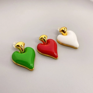 Heart Drop Earrings With 925 Sterling Silver Earring Post Enamel Copper French Retro Candy Color Jewelry