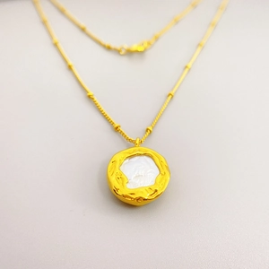 Collier Perles Eau Douce Vintage Baroque Pendentif Rond Irrégulier Nacre Cuivre Plaqué Or Bijoux Choker