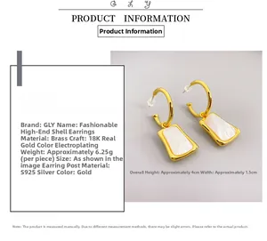 Detailed view of gold plated earrings featuring shell inlay and S925 silver needles