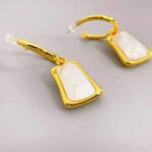 Chic 18K gold plated copper earrings with shell inlay in a minimalist rectangular design