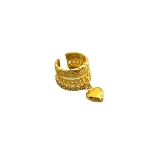18K gold plated layered brass ear cuff featuring a heart pendant and cubic zirconia