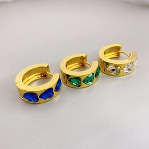 Boucles D Oreilles Créoles En Forme De Coeur Pierre Gemme Cuivre Plaqué Or Mode Géométrique Zircon Bijoux Pour Femmes