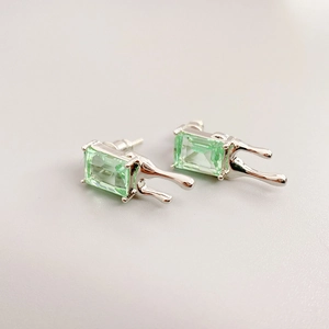 Liquid Metal Style Stud Earrings With 925 Sterling Silver Earring Post And Emerald Cut Green Crystal Geometric Jewelry