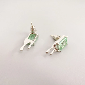 Silver drop design earrings with rectangular green emerald stone and 925 silver needle