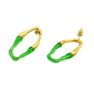 Modern twisted geometric earrings featuring emerald green resin and 18K gold plated brass