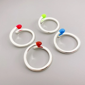 Creative Matchstick Shape Open Ring Copper Enamel Silver Plated Adjustable Fashion Jewelry Women Colorful Drip Oil