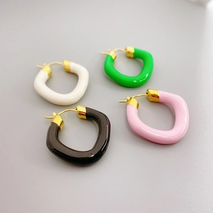 Irregular Geometric Hoop Earrings Copper 18K Gold Plated Enamel Glaze Candy Color Personalized Fashion Jewelry For Women