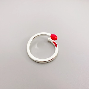 Creative matchstick shape open ring in silver finish with vibrant red enamel tip