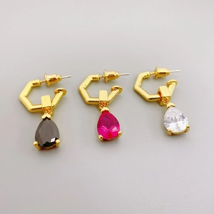 Geometrische Sechseck Wassertropfen Ohrhänger Für Damen Messing 18K Vergoldet Zirkon 925 Sterling Silber Ohrring Stecker