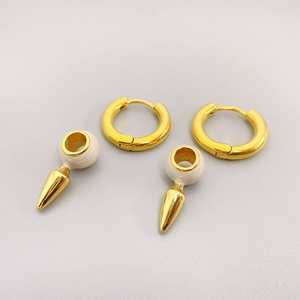 French style 18K gold plated hoop earrings with white enamel bullet-shaped pendants