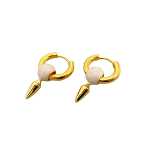 French style white enamel bullet earrings with 18K gold plating and marble texture beads