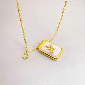 Collier Pendentif Carré Relief Oiseau Cuivre Plaqué Or 18K Avec Pierre Violette Zircon Bijoux Mode Pour Femmes