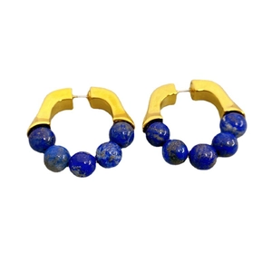 Vergoldete Creolen mit blauen Lapislazuli-Perlen und S925-Silbersteckern für Damen