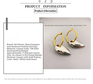 Detailed technical drawing of heart pendant earrings in 18K gold plated copper