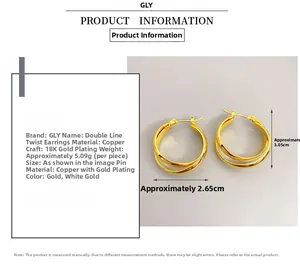 Detailed size specifications for double twisted copper earrings with 18K gold plating