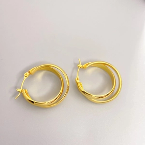 Minimalist double layer spiral earrings in 18K gold plated brass with polished finish