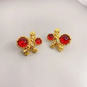 Stud Earrings Irregular Molten Texture Copper Gold Plated With 925 Sterling Silver Earring Post Colorful Faux Gemstone For Women