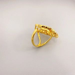 18K gold plated brass open ring featuring a unique floral cutout and adjustable design