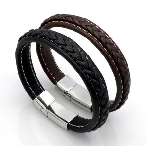 Braided Genuine Leather Bracelet With Stainless Steel Magnetic Clasp Vintage Handmade Wristband Jewelry For Men