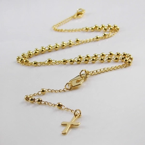 Stainless Steel Rosary Cross Necklace For Women Fashion Religious Bead Chain With Medal Pendant Y Shape Long