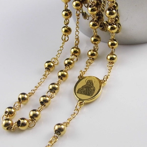 Chapelet en acier inoxydable plaqué or 18 carats avec médaille de la Vierge Marie