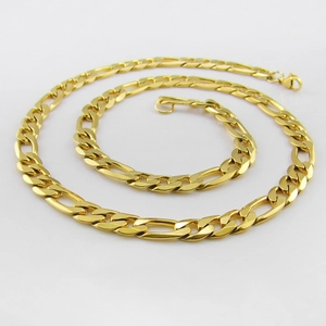 Collier maille Figaro en acier inoxydable doré 316L poli avec fermoir mousqueton
